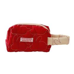 CASNO Taschen für Damen, modische gesteppte Aufbewahrungstasche mit Kaninchen, Make-up-Tasche, vielseitiger Organizer mit Reißverschluss für Frauen, rot von CASNO