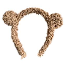 Niedliches Haarband für Damen, Cartoon-Bär-Ohren, flauschig, Plüsch, Bonbonfarben, Make-up-Haarreif, Perlen, Stirnband für Frauen von CASNO