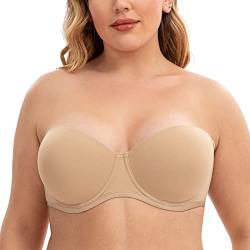 CASOLACE Damen-BH, rückenglättend, Übergröße, Bügel, Bandeau, trägerloser BH Mandel 85D von CASOLACE