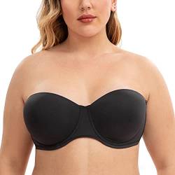 CASOLACE Damen-BH, rückenglättend, Übergröße, Bügel, Bandeau, trägerloser BH Schwarz 90G von CASOLACE