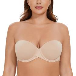 CASOLACE Damen Hochdrücken Gepolsterte Körbchenbügel Unsichtbare trägerlose BHS Beige 90B von CASOLACE