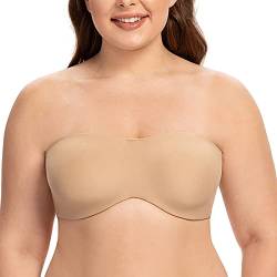 CASOLACE Damen Trägerloser BH - Bügel Bandeau Minimizer BH Ohne Geformte Cups Beige 70F von CASOLACE