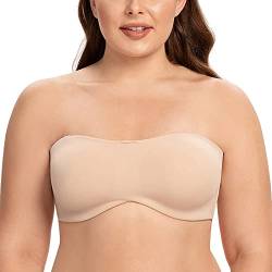 CASOLACE Damen Trägerloser BH - Bügel Bandeau Minimizer BH Ohne Geformte Cups Hell beige 70C von CASOLACE