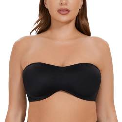 CASOLACE Damen Trägerloser BH - Bügel Bandeau Minimizer BH Ohne Geformte Cups Schwarz 65A von CASOLACE