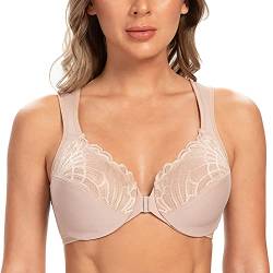 CASOLACE Damen Verschluss Vorne Lace Mit Bügel Große Größen Unwattierter Bügel BH Beige 110H von CASOLACE