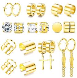 CASSIECA 10 Paar Magnet Ohrringe Männer Gold Fake Ohrringe Edelstahl für Damen Herren Nicht Durchbohrt Magnetohrringe CZ Ohrstecker Fake Magnetische Ohrringe Set von CASSIECA