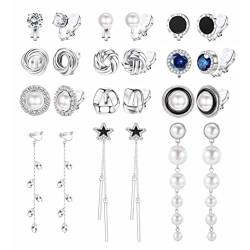 CASSIECA 12 Paar Clip Ohrringe für Damen Mädchen Silber Nicht Durchbohrt Klips Kubischer Zirkon Ohrstecker Ohrringe Perlen Blumen Hypoallergen Ohrringe Hochzeit Set von CASSIECA