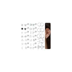 CASSIECA 19 Paare Chirurgische Edelstahl Ohrstecker Für Damen Herren Knorpelohrringe Ohrstecker Mond Stern Perle Zirkonia Kleine Ohrstecker Schraube Flache Rückseite Ohrringe Ohrpiercing Ohrstecker von CASSIECA