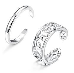 CASSIECA 2 Stück 925 Sterling Silber Offener Ringe Verstellbare Zehenringe Mode Minimalistischer Ring Toe Ring CZ Herz Blume Band Ring Strand Fußschmuck Geschenke für Damen Mädchen Schmuck Geschenke… von CASSIECA