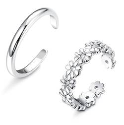 CASSIECA 2 Stück 925 Sterling Silber Offener Ringe Verstellbare Zehenringe Mode Minimalistischer Ring Toe Ring CZ Herz Blume Band Ring Strand Fußschmuck Geschenke für Damen Mädchen Schmuck Geschenke… von CASSIECA