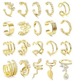 CASSIECA 20Pcs Ear Cuff Set Damen Ohrmanschette Ohrringe Earcuffs Set ohrmanschette Ohrringe Ohne Ohrloch Fake Ohrringe Ear Cuffs Gold von CASSIECA