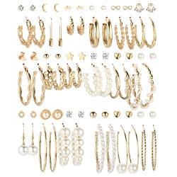 CASSIECA 36 Paar Gold Perlen, Legierung, Ohrringe Set für Damen Mädchen Mode Kettenglied Ohrstecker Tropfen, Boho Statement Acryl Creolen Hypoallergen Geburtstagsfeier Schmuck Geschenk von CASSIECA