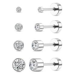 CASSIECA 4 Paar G23 Titan Ohrringe für Damen Herren Hypoallergen Ohrringe Medizinische Ohrstecker CZ Helix Piercings Silber Titan Ohrringe 2/3/4/5mm von CASSIECA