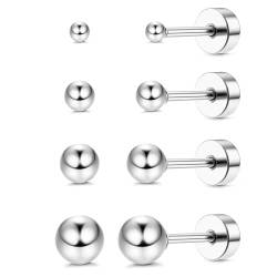 CASSIECA 4 Paar G23 Titan Ohrringe für Damen Herren Hypoallergen Ohrringe Medizinische Ohrstecker Sphärisch Helix Piercings Silber Titan Ohrringe 2/3/4/5mm von CASSIECA
