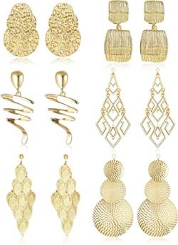 CASSIECA 6 Paar Clip Ohrringe Tropfen Baumeln Ohrringe Damen Silber Gold Modeschmuck Fransen Leaves Ohrringe Set für Damen Mädchen von CASSIECA