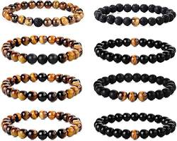 CASSIECA 8 STÜCKE 8MM Beads Armbänder für Herren Frauen Vulkangestein Gelb Tigerauge Naturstein Armband Biker Goth Punk Elastische Armband Set von CASSIECA