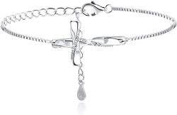 CASSIECA 925 Sterling Silber Kreuz Armbänder für Damen Gott Christlicher Glaube Zirkonia Verstellbares Infinity-Armband Geschenk für Religiösen Schmuck von CASSIECA