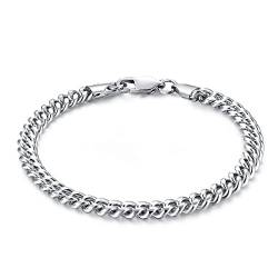 CASSIECA Armband Herren Edelstahl Panzerkette für Männer Jungen 5mm, Cuban Link Armkette 23cm Hip Hop Rapper Modeschmuck Geschenk mit Schmuckkästchen von CASSIECA