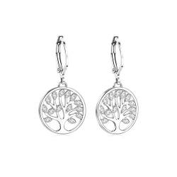 CASSIECA Lebensbaum 925 Sterling Silber Ohrringe Creolen Baum des Lebens für Damen Mädchen Klein Kreis Anhänger Ohrringe mit Zirkonia Anti-Allergie Ohrringe Wunderbare Ohrringe mit Schmuckbox von CASSIECA