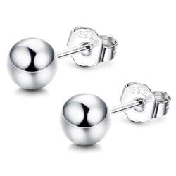 CASSIECA Ohrringe Silber 925 für Damen Herren Medizinische Ohrstecker Hypoallergene Silber Ohrstecker Piercing Ohrringe für Empfindliche Ohren, Silber 6mm von CASSIECA