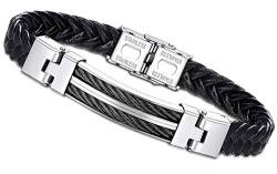 CASSIECA Schmuck Edelstahl Leder Armband für Herren Männer Leder Schwarz Geflochten Armband mit Magnet Verschluss Allergiefrei Armband von CASSIECA
