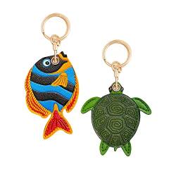 Airtag-Schlüsselanhänger, Leder, niedliches Kawaii-Zubehör, geeignet für Airtags, 2 Stück, Fisch-Schildkröte, Small von CATCH ON