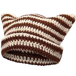 CATMICOO Y2k Beanie Knit Cat Ear Beanies Crochet Hats for Women, Braun, Einheitsgröße von CATMICOO