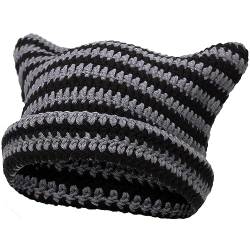 CATMICOO Y2k Beanie Knit Cat Ear Beanies Crochet Hats for Women, Schwarz, Einheitsgröße von CATMICOO
