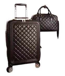 CAULO 16-24 Zoll 2er-Pack Gepäcksets mit Passwortschloss, luxuriöser Retro-Trunk-Softside-Trolley-Koffer für Frauen mit Kosmetiktasche (Black 16in) von CAULO