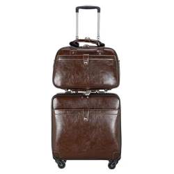 CAULO 16-Zoll-Koffer, PU-Leder, Rollgepäck, Spinner, Herren-Business-Koffer, Räder, 16-Zoll-Kabinen-Passwort-Trolley, Reisetasche (Brown) von CAULO