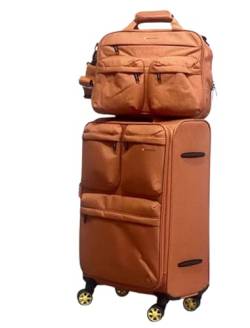 CAULO 2-teiliges, erweiterbares, leichtes Spinner-Koffer-Reiseset von Softside, 20/24/28 Zoll, Handgepäck und Handtasche, für Reisen (Orange 24in) von CAULO