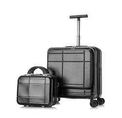 CAULO 20-Zoll-Gepäck, 2-teiliges Set, Koffer-Spinner, Passwortsperre, leicht, mit Teleskopgriff, 14-Zoll-Kosmetikkoffer (Black) von CAULO