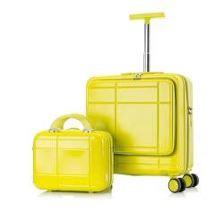CAULO 20-Zoll-Gepäck, 2-teiliges Set, PC + ABS-Spinnerkoffer, kann mit einem 14-Zoll-Kosmetikkoffer ins Flugzeug gebracht Werden (Yellow) von CAULO