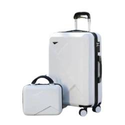 CAULO Gepäck 2-teiliges Set PC+ABS Spinner-Koffer, mit Schloss Hartschalen-Reise-Rollkoffer mit 14-Zoll-Kosmetikkoffer (White 24in) von CAULO