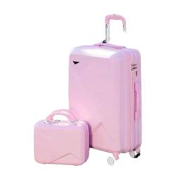 CAULO Gepäck 2-teiliges Set PC+ABS Spinner-Koffer, mit Schloss Hartschalen-Reise-Rollkoffer mit 14-Zoll-Kosmetikkoffer (pink 20in) von CAULO