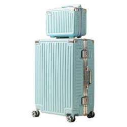 CAULO Gepäckkoffer, 2-teiliges Set, Aluminiumrahmen, modischer Koffer in leuchtenden Farben, mit Passwortschloss, ohne Reißverschluss, mit Spinnerrädern (Light Blue 24in) von CAULO