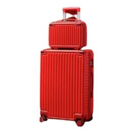 CAULO Gepäckset 2-teiliges Koffer-PC+ABS-Handgepäck mit Spinnerrad, mit Schloss und 14-Zoll-Kosmetikkoffern für Damen (Red 20in) von CAULO