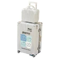 CAULO Handgepäck mit Aluminiumrahmen und Rucksack, reißverschlussloser Koffer aus Polycarbonat mit Rollen, mit Rollen, Passwortsperre (White 28in) von CAULO