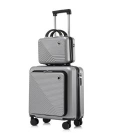 CAULO Zweiteiliges Kofferset, codierter Boarding-Koffer, Trolley-Koffer, Leichter Koffer mit leisen Lenkrollen, 14-Zoll-Kosmetikkoffer (Silver 20in) von CAULO