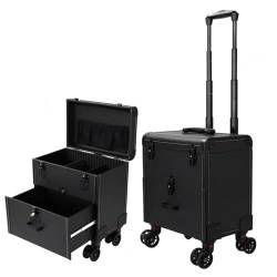 Mehrschichtiger, multifunktionaler Kosmetikkoffer, spezieller Beauty-Trolley, rollender Make-up-Koffer, verstellbare Zugstange (Black) von CAULO