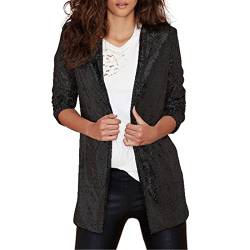 Blazer Damen Schwarz Damen Pailletten Cardigan Jacke Langarm Glitzer Bomberjacke Party Club Jacke Pailletten-Blazer Damen Elegant Tailliert Anzugjacke Glitzer Tops Kurz Oberteile Blazer Glitzer Outfit von CAUYDY