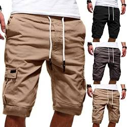 CAUYDY Deals of The Day Kurze Hosen Herren Cargo Shorts Casual Einfarbig Baumwolle Cargohose Sommer Bermuda Short mit 6 Taschen Sommerhose Elastischer Freizeithose Männer Hose von CAUYDY