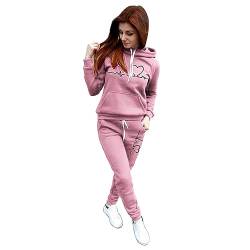 CAUYDY Jogginganzug Damen Set Trainingsanzug Zweiteiler Frauen Sport Anzug Freizeitanzug Hoodie&Sporthose Sportbekleidung Große Größen Elegant 2 Teilig Langarm Einfarbig Streatwear Outfit Kuschelig von CAUYDY