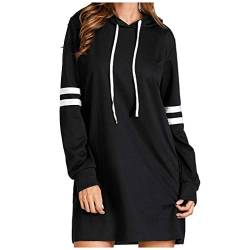 Damen Hoodie Langarm Sweatshirts mit Kapuze Kapuzenpullover Lang Kleid Sweatkleid Casual Minikleid mit Taschen von CAUYDY