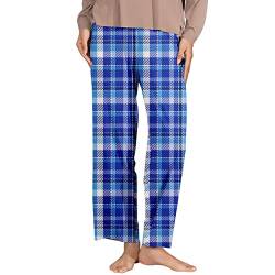 Damen Schlafanzughosen Schlafanzughose Damen Lang Baumwolle Karierte Pyjamahose Winter Weich Nachtwäsche Hose Schlafhose Freizeithose Strandhose mit Taschen und Kordelzug, Damen Yogahose Stretch Bequ von CAUYDY