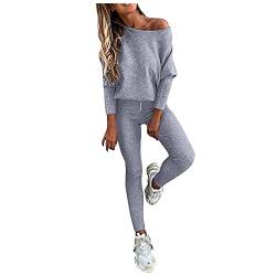 Freizeitanzug Damen,Frauen 2 Teile Set Top Hosen Langarm-Anzug solide mittlere Länge lässige Sport Langarm-Hosenanzug Jogginganzug Damen Set Sexy Frauen Langarm Glänzend Metallisch Oberteil Top Hoodie von CAUYDY