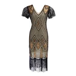 Glitzerkleid,Damen Fransenkleid Elegant Glitzerkleid Sexy Mini Kleid Festlich Kleider mit Pailletten Quasten Vinatge 20er Jahre Kostüm Sommer Ärmellos Partykleid Partykleider für Abendkleid Kurz Body von CAUYDY