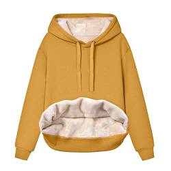 Hoodie Damen Kapuzenpullover Oversize Casual Pullover Sweatshirt Langarm Baumwolle Pulli Herbst Winter Hoody mit Tasche Sherpa Hoodie Fleece-Innenfutter Langarmshirt von CAUYDY