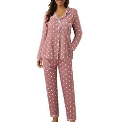 Schlafanzug Set Damen Kurz Schlafanzuge Damen Sommer Pyjama Set Weicher Pyjama Damen Zweiteiliger Kurzarm Top und Lang Hose Damen Set Geschenk Damen Frottee Schlafanzug mit Bündchen und Herz-Motiv - a von CAUYDY