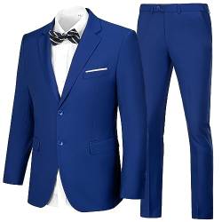 Herren-Anzüge, schmale Passform, Abschlussball, Homecoming Anzug für Herren, Hochzeit, Business, Tux-Outfit, 2-teiliges Anzug, Jacke, Blazer und Hosen-Set, Königsblau, 3XL von CAZUOYI